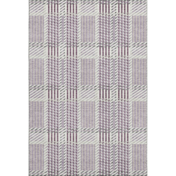 HomeRoots 5' X 8' Lavender Gray & Ivory Plaid Area Rug - Durable, Washable, Stain-Resistant, UV Protected Design 678732