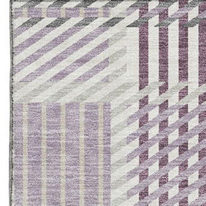 HomeRoots 5' X 8' Lavender Gray & Ivory Plaid Area Rug - Durable, Washable, Stain-Resistant, UV Protected Design 678732