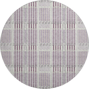 HomeRoots 8' Round Washable Lavender Gray & Ivory Plaid Rug - Durable, Stain Resistant with UV Protection! 678733