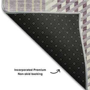 HomeRoots 8' Round Washable Lavender Gray & Ivory Plaid Rug - Durable, Stain Resistant with UV Protection! 678733