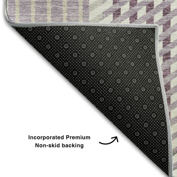 HomeRoots 8' Round Washable Lavender Gray & Ivory Plaid Rug - Durable, Stain Resistant with UV Protection! 678733
