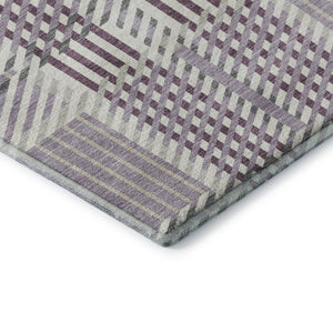 HomeRoots 8' Round Washable Lavender Gray & Ivory Plaid Rug - Durable, Stain Resistant with UV Protection! 678733