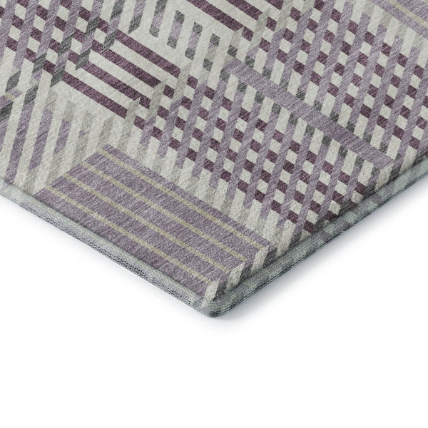 HomeRoots 8' Round Washable Lavender Gray & Ivory Plaid Rug - Durable, Stain Resistant with UV Protection! 678733