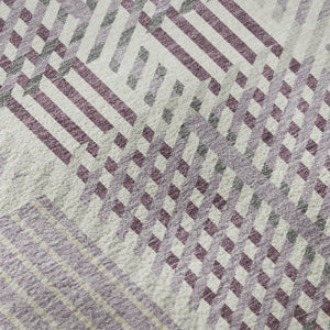 HomeRoots 8' Round Washable Lavender Gray & Ivory Plaid Rug - Durable, Stain Resistant with UV Protection! 678733