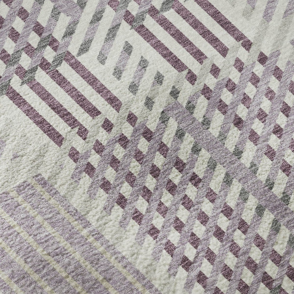 HomeRoots 8' Round Washable Lavender Gray & Ivory Plaid Rug - Durable, Stain Resistant with UV Protection! 678733