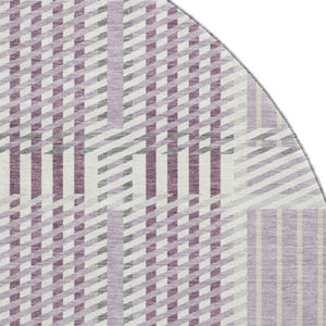 HomeRoots 8' Round Washable Lavender Gray & Ivory Plaid Rug - Durable, Stain Resistant with UV Protection! 678733