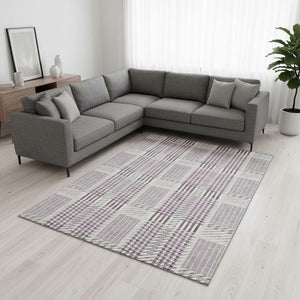 HomeRoots 9' X 12' Elegant Lavender Gray & Ivory Plaid Washable Area Rug with UV Protection for Busy Homes 678735