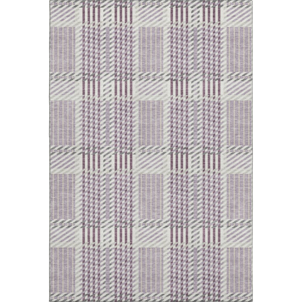 HomeRoots 9' X 12' Elegant Lavender Gray & Ivory Plaid Washable Area Rug with UV Protection for Busy Homes 678735