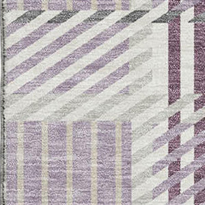 HomeRoots 9' X 12' Elegant Lavender Gray & Ivory Plaid Washable Area Rug with UV Protection for Busy Homes 678735
