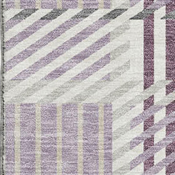 HomeRoots 9' X 12' Elegant Lavender Gray & Ivory Plaid Washable Area Rug with UV Protection for Busy Homes 678735