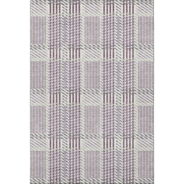 HomeRoots 10' X 14' Lavender Gray & Ivory Plaid Area Rug - Washable, UV-Protected, Stylish & Durable Design 678736