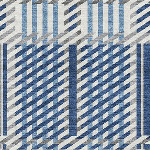 HomeRoots 8' X 10' Stylish Navy Blue Plaid Area Rug - Washable, UV-Protected, Durable for Family Homes & Pets 678740