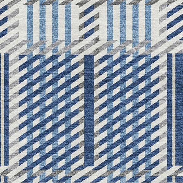 HomeRoots 8' X 10' Stylish Navy Blue Plaid Area Rug - Washable, UV-Protected, Durable for Family Homes & Pets 678740