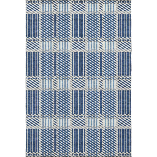 HomeRoots 8' X 10' Stylish Navy Blue Plaid Area Rug - Washable, UV-Protected, Durable for Family Homes & Pets 678740