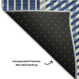 HomeRoots 9' X 12' Stylish Navy, Ivory & Gray Plaid Area Rug - Washable, UV Protected, Stain-Resistant Design 678741