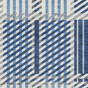 HomeRoots 9' X 12' Stylish Navy, Ivory & Gray Plaid Area Rug - Washable, UV Protected, Stain-Resistant Design 678741