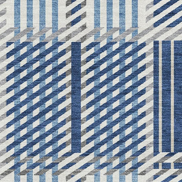 HomeRoots 9' X 12' Stylish Navy, Ivory & Gray Plaid Area Rug - Washable, UV Protected, Stain-Resistant Design 678741