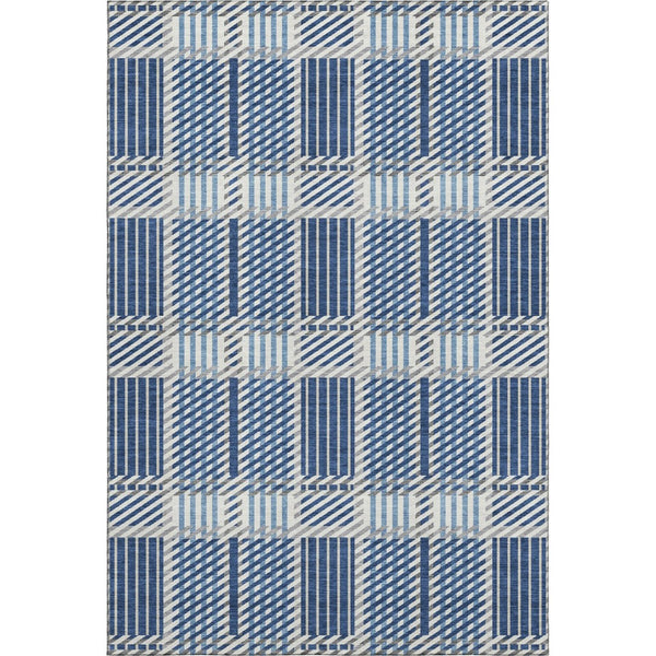 HomeRoots 10' X 14' Navy Blue, Ivory & Gray Plaid Washable Area Rug – Durable, UV-Protected for Family Spaces! 678742