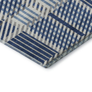 HomeRoots 10' X 14' Navy Blue, Ivory & Gray Plaid Washable Area Rug – Durable, UV-Protected for Family Spaces! 678742