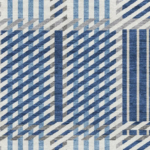 HomeRoots 10' X 14' Navy Blue, Ivory & Gray Plaid Washable Area Rug – Durable, UV-Protected for Family Spaces! 678742