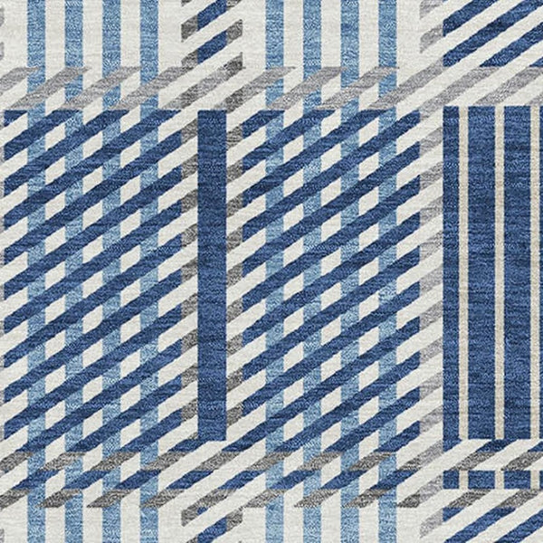 HomeRoots 10' X 14' Navy Blue, Ivory & Gray Plaid Washable Area Rug – Durable, UV-Protected for Family Spaces! 678742