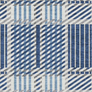 HomeRoots 10' X 14' Navy Blue, Ivory & Gray Plaid Washable Area Rug – Durable, UV-Protected for Family Spaces! 678742