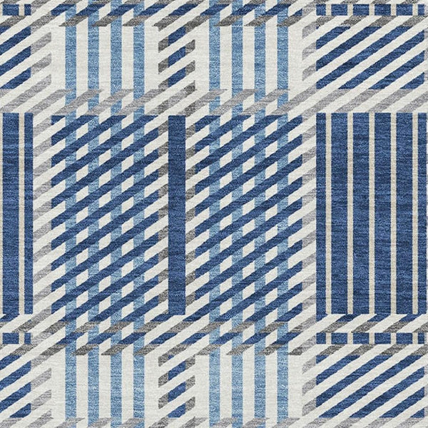 HomeRoots 10' X 14' Navy Blue, Ivory & Gray Plaid Washable Area Rug – Durable, UV-Protected for Family Spaces! 678742