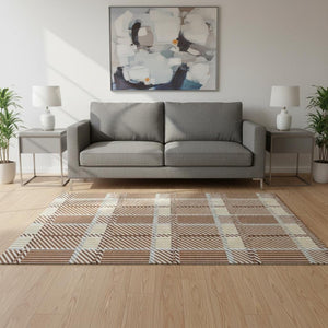 HomeRoots 5' X 8' Rust Beige Gray Plaid Washable Area Rug - Durable, Stain-Resistant, UV Protected for Homes 678744