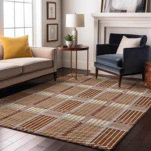 HomeRoots 5' X 8' Rust Beige Gray Plaid Washable Area Rug - Durable, Stain-Resistant, UV Protected for Homes 678744