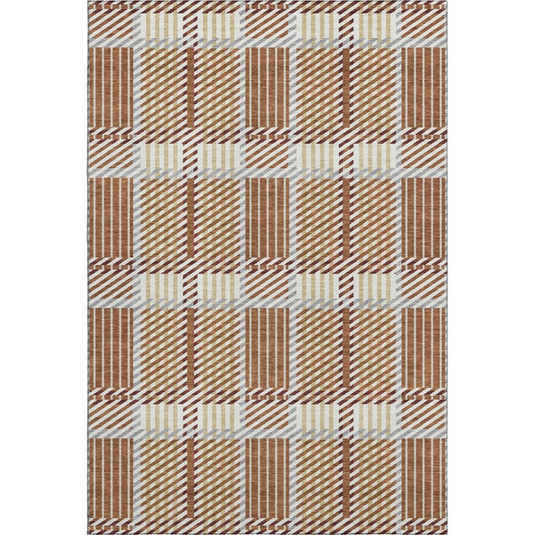 HomeRoots 5' X 8' Rust Beige Gray Plaid Washable Area Rug - Durable, Stain-Resistant, UV Protected for Homes 678744