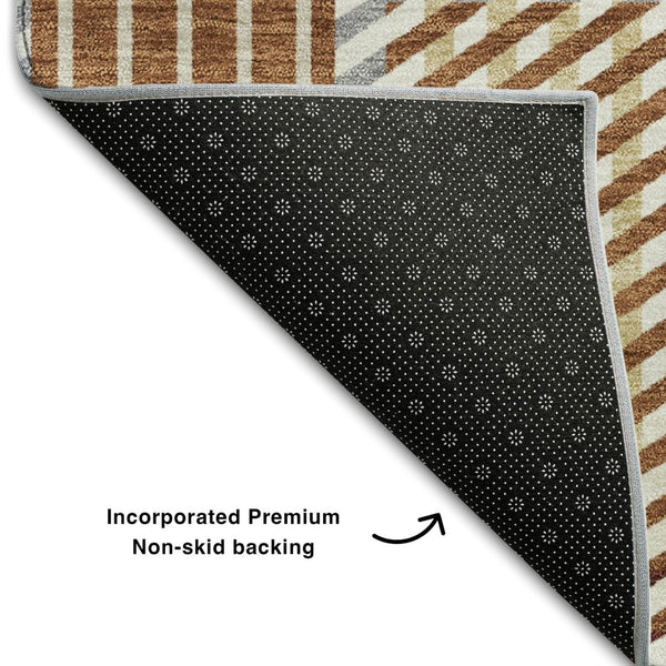 HomeRoots 5' X 8' Rust Beige Gray Plaid Washable Area Rug - Durable, Stain-Resistant, UV Protected for Homes 678744