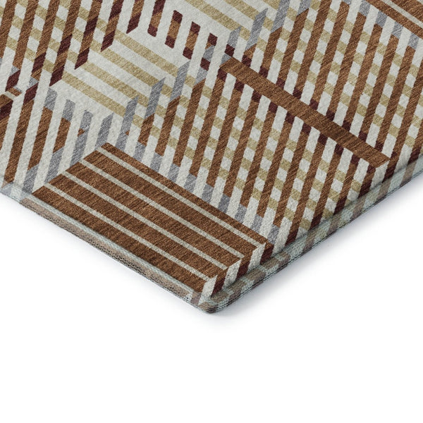 HomeRoots 5' X 8' Rust Beige Gray Plaid Washable Area Rug - Durable, Stain-Resistant, UV Protected for Homes 678744