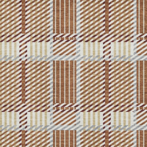 HomeRoots 5' X 8' Rust Beige Gray Plaid Washable Area Rug - Durable, Stain-Resistant, UV Protected for Homes 678744