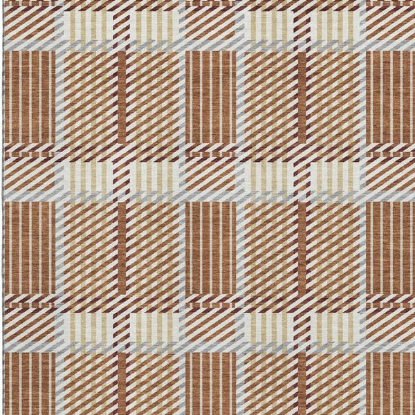 HomeRoots 5' X 8' Rust Beige Gray Plaid Washable Area Rug - Durable, Stain-Resistant, UV Protected for Homes 678744