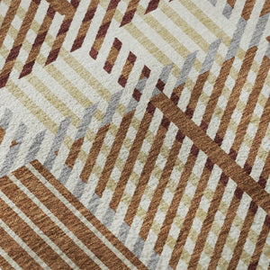 HomeRoots 8' Washable Round Rug in Rust Beige and Gray Plaid - UV Protected, Stain-Resistant, Durable Design! 678745