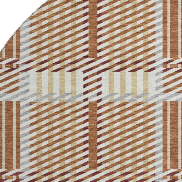 HomeRoots 8' Washable Round Rug in Rust Beige and Gray Plaid - UV Protected, Stain-Resistant, Durable Design! 678745