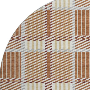 HomeRoots 8' Washable Round Rug in Rust Beige and Gray Plaid - UV Protected, Stain-Resistant, Durable Design! 678745
