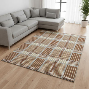 HomeRoots 8' X 10' Washable Plaid Area Rug in Rust, Beige & Gray - Durable, UV Protected for Busy Homes! 678746