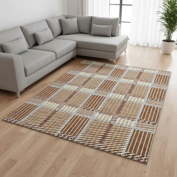 HomeRoots 8' X 10' Washable Plaid Area Rug in Rust, Beige & Gray - Durable, UV Protected for Busy Homes! 678746