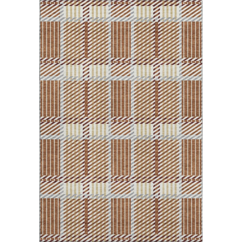 HomeRoots 8' X 10' Washable Plaid Area Rug in Rust, Beige & Gray - Durable, UV Protected for Busy Homes! 678746