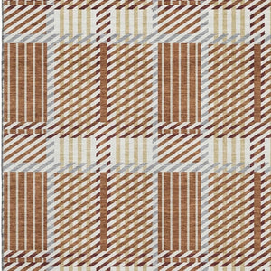 HomeRoots 9' X 12' Rust Beige and Gray Plaid Area Rug – Washable, UV-Protected, Stain-Resistant for Homes 678747