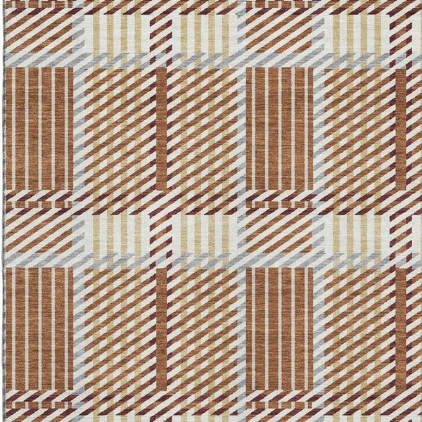 HomeRoots 9' X 12' Rust Beige and Gray Plaid Area Rug – Washable, UV-Protected, Stain-Resistant for Homes 678747