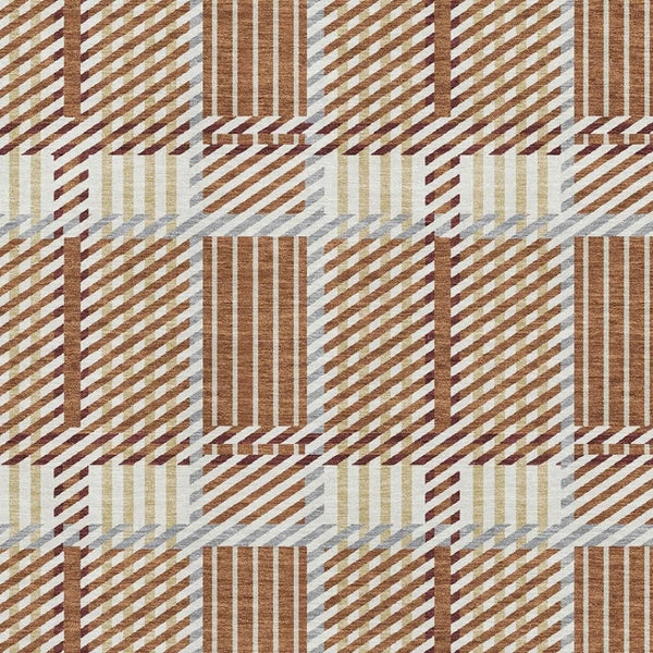 HomeRoots 10' X 14' Rust Beige and Gray Plaid Area Rug - Washable, UV Protected, Perfect for Family Spaces 678748