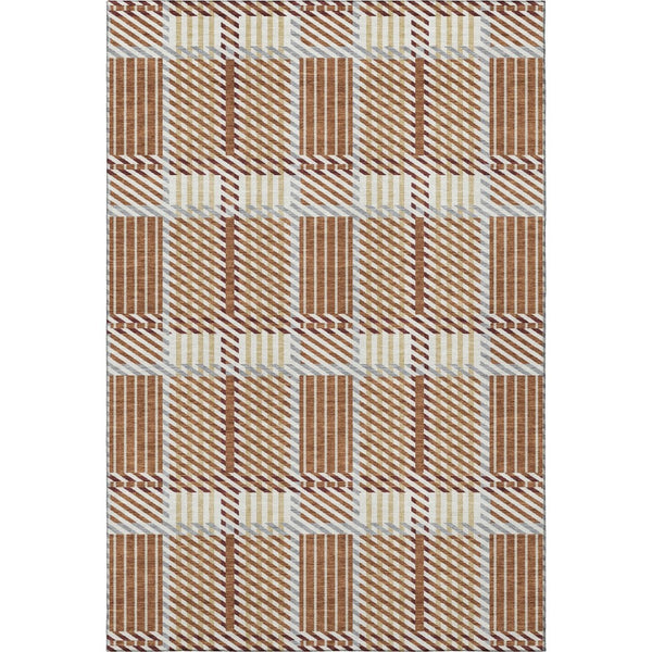 HomeRoots 10' X 14' Rust Beige and Gray Plaid Area Rug - Washable, UV Protected, Perfect for Family Spaces 678748