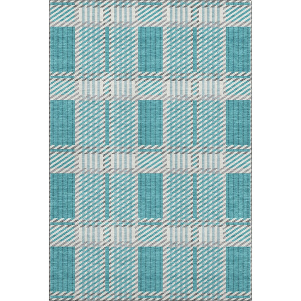 HomeRoots 8' X 10' Stylish Teal Gray Ivory Plaid Washable Area Rug - UV Resistant, Stain-Resistant Comfort! 678752