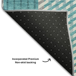 HomeRoots 8' X 10' Stylish Teal Gray Ivory Plaid Washable Area Rug - UV Resistant, Stain-Resistant Comfort! 678752