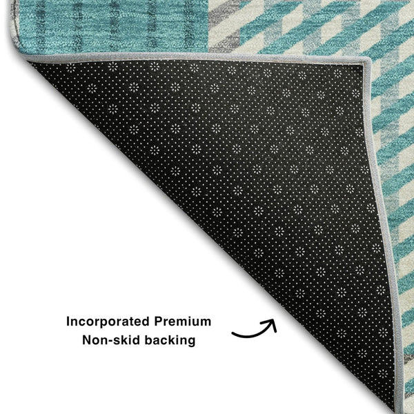 HomeRoots 8' X 10' Stylish Teal Gray Ivory Plaid Washable Area Rug - UV Resistant, Stain-Resistant Comfort! 678752