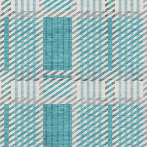 HomeRoots 8' X 10' Stylish Teal Gray Ivory Plaid Washable Area Rug - UV Resistant, Stain-Resistant Comfort! 678752