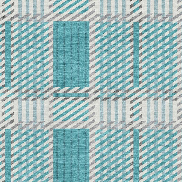 HomeRoots 8' X 10' Stylish Teal Gray Ivory Plaid Washable Area Rug - UV Resistant, Stain-Resistant Comfort! 678752
