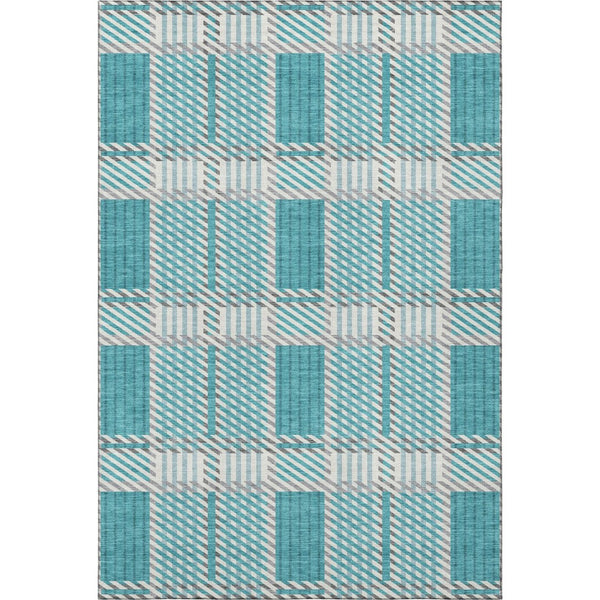 HomeRoots 8' X 10' Stylish Teal Gray Ivory Plaid Washable Area Rug - UV Resistant, Stain-Resistant Comfort! 678752
